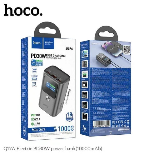 Hoco Q17A LED Power Bank 🔋 – 30W PD Fast Charging | 22.5W QC3.0 | Compact & Stylish Design ⚡