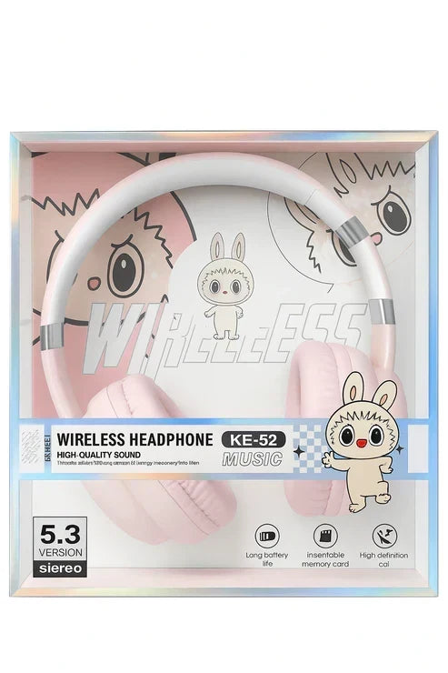 Labubu Wireless Headphones 🎧 – Bluetooth 5.3 | TF Card Support | Cute & Comfortable Over-Ear Design 💖