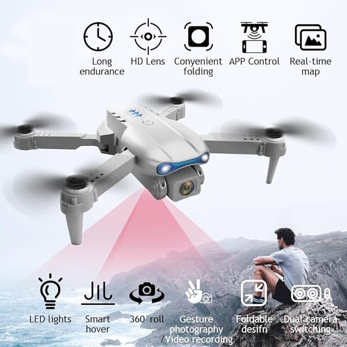 🚁 E99 Foldable Drone with Camera – 720p HD, 360° Flips & LED Lights 🌟